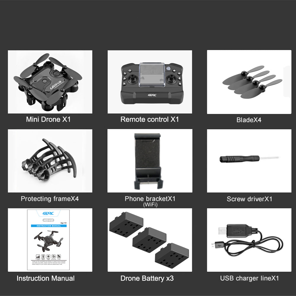 DE V2 Mini Drone Selfie WIFI FPV with HD Camera Foldable Arm RC Quadcopter Toy