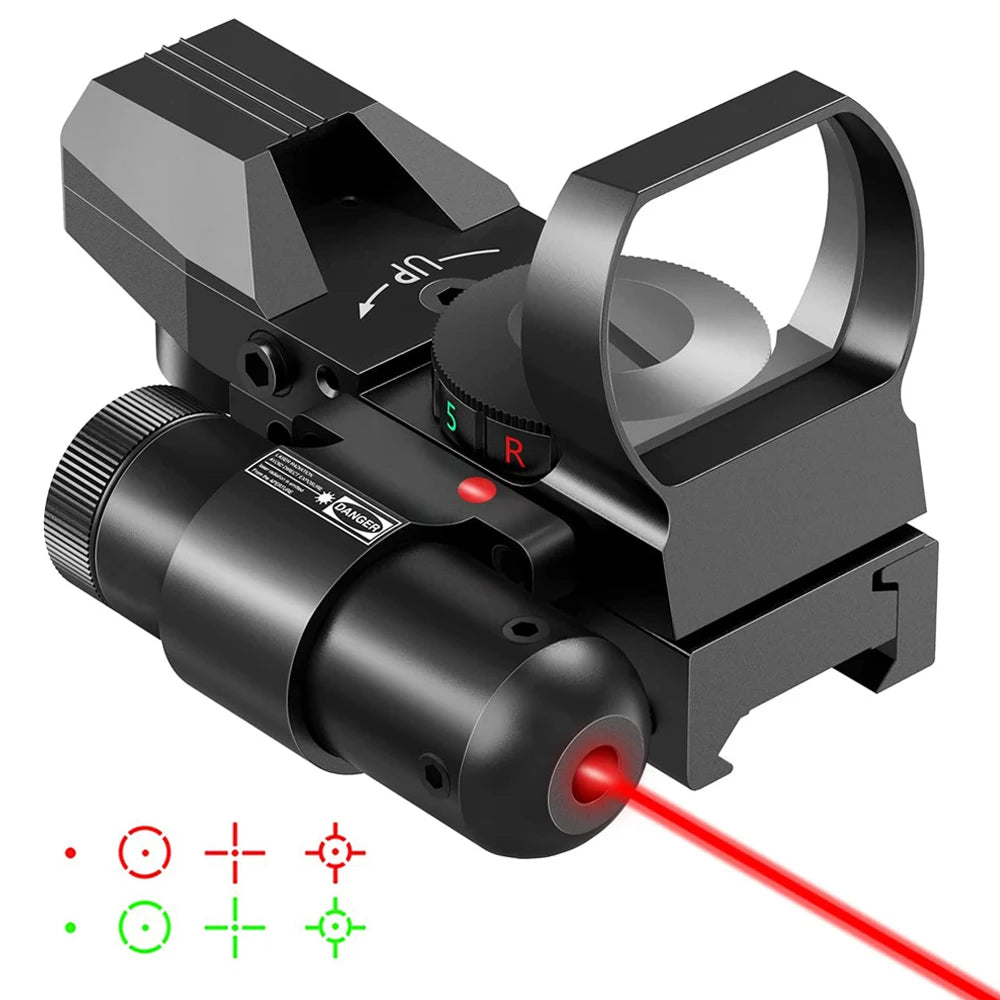 Tactical Red & Green Dot Reflex Sight – 4 Reticle Hunting Optics for 20mm Rail