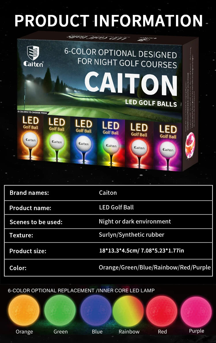 Caiton 6Pcs LED Golf Balls Impact Activated Ultra Bright Night Golf Glow Balls Long Lasting Light Practice Play Gift for Golfers