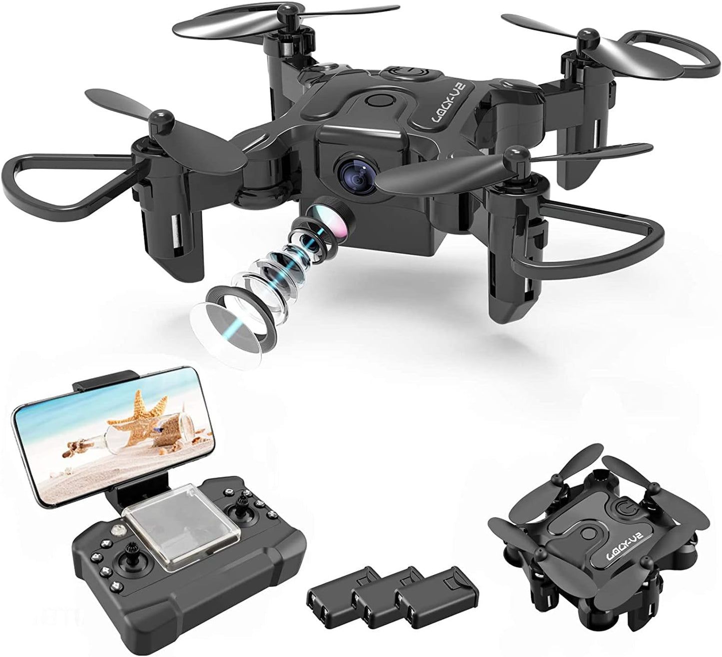 DE V2 Mini Drone Selfie WIFI FPV with HD Camera Foldable Arm RC Quadcopter Toy