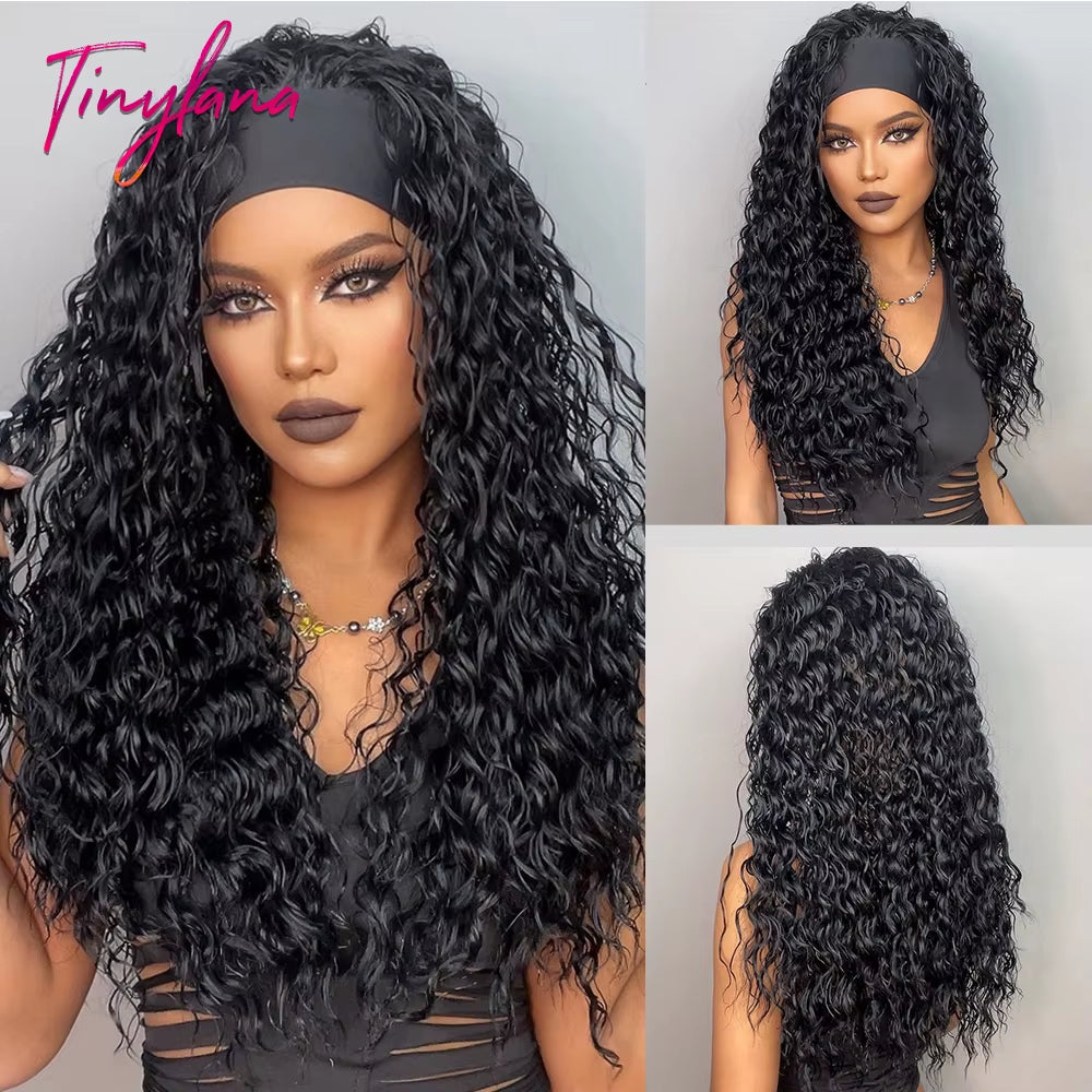 Chocolate Brown Mixed Golden Blonde Long Straight Synthetic Women'S Headband Wigs Bohemian Hair for Black Women Fake Hair