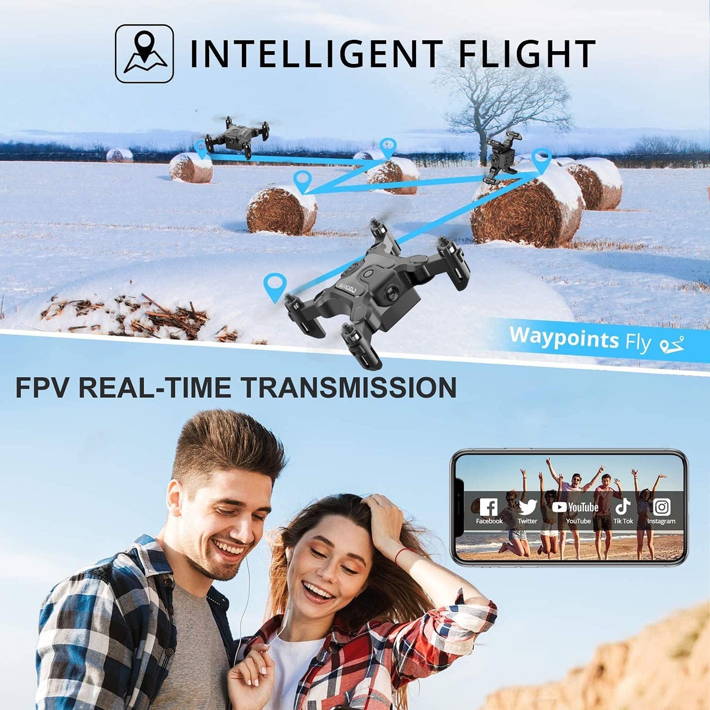 DE V2 Mini Drone Selfie WIFI FPV with HD Camera Foldable Arm RC Quadcopter Toy