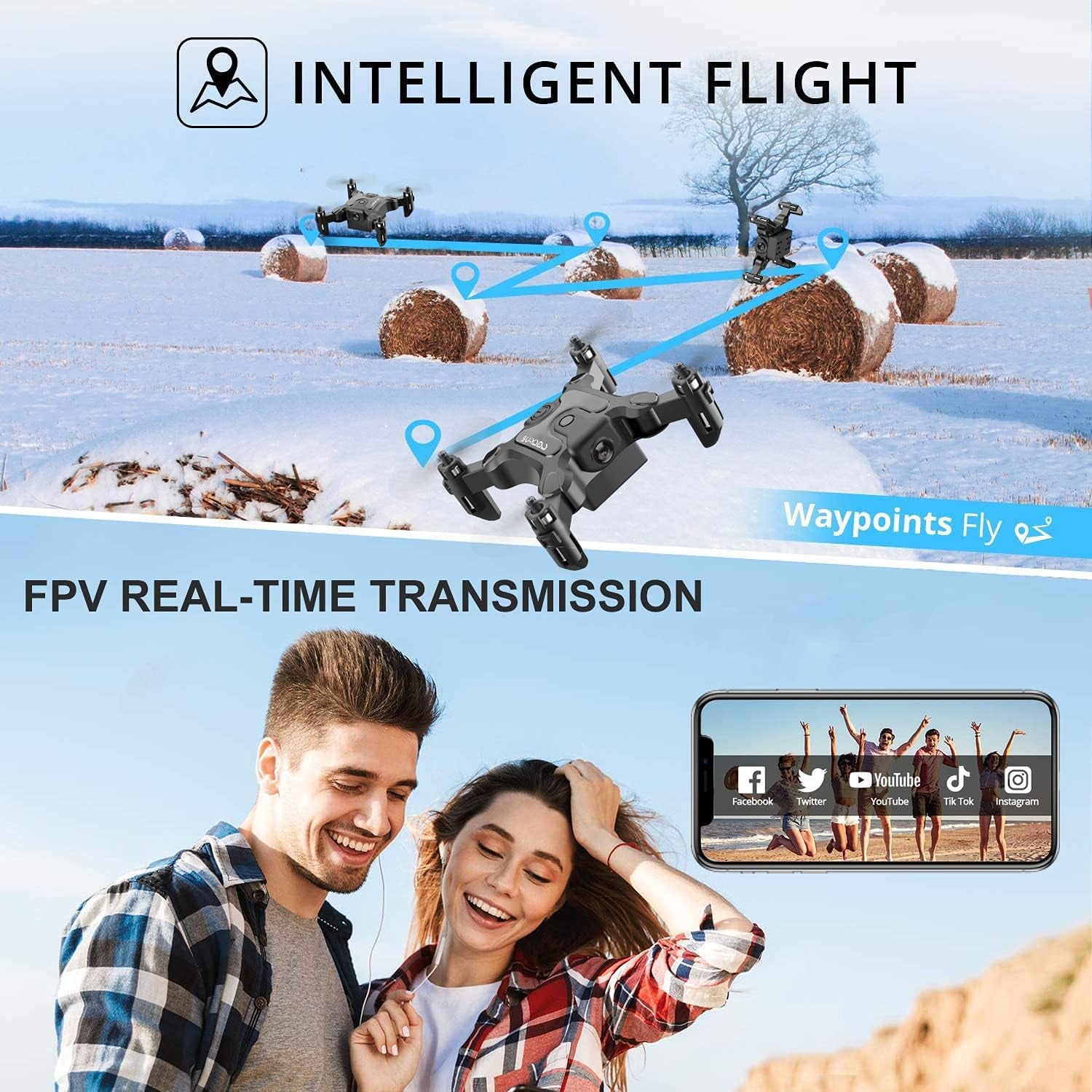 DE V2 Mini Drone Selfie WIFI FPV with HD Camera Foldable Arm RC Quadcopter Toy