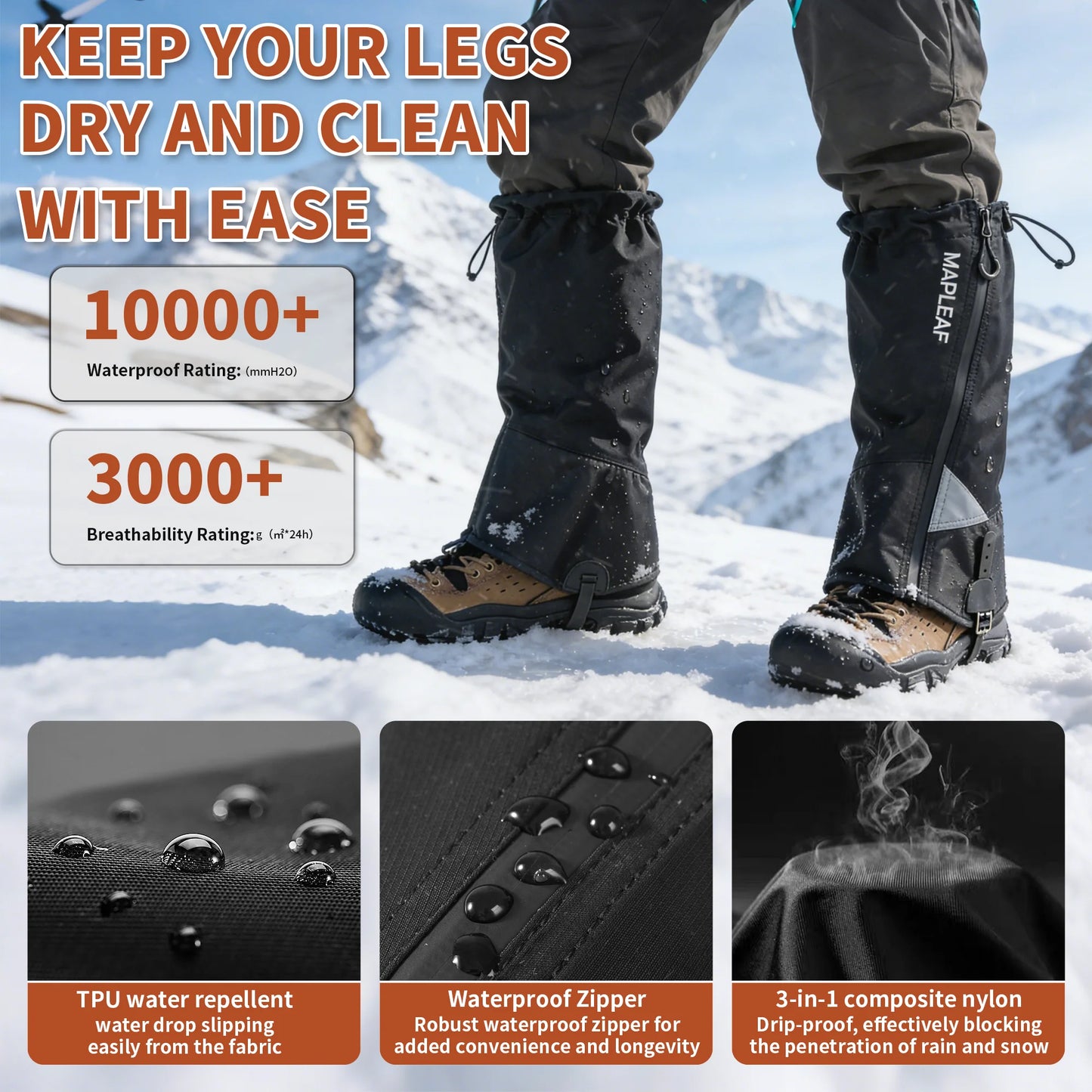 MAPLEAF Trekking Leg Gaiters Lightweight Waterproof Leg Guards Outdoor Hunting Fishing Boot Gaiters Hiking Snow Leg Gaiters