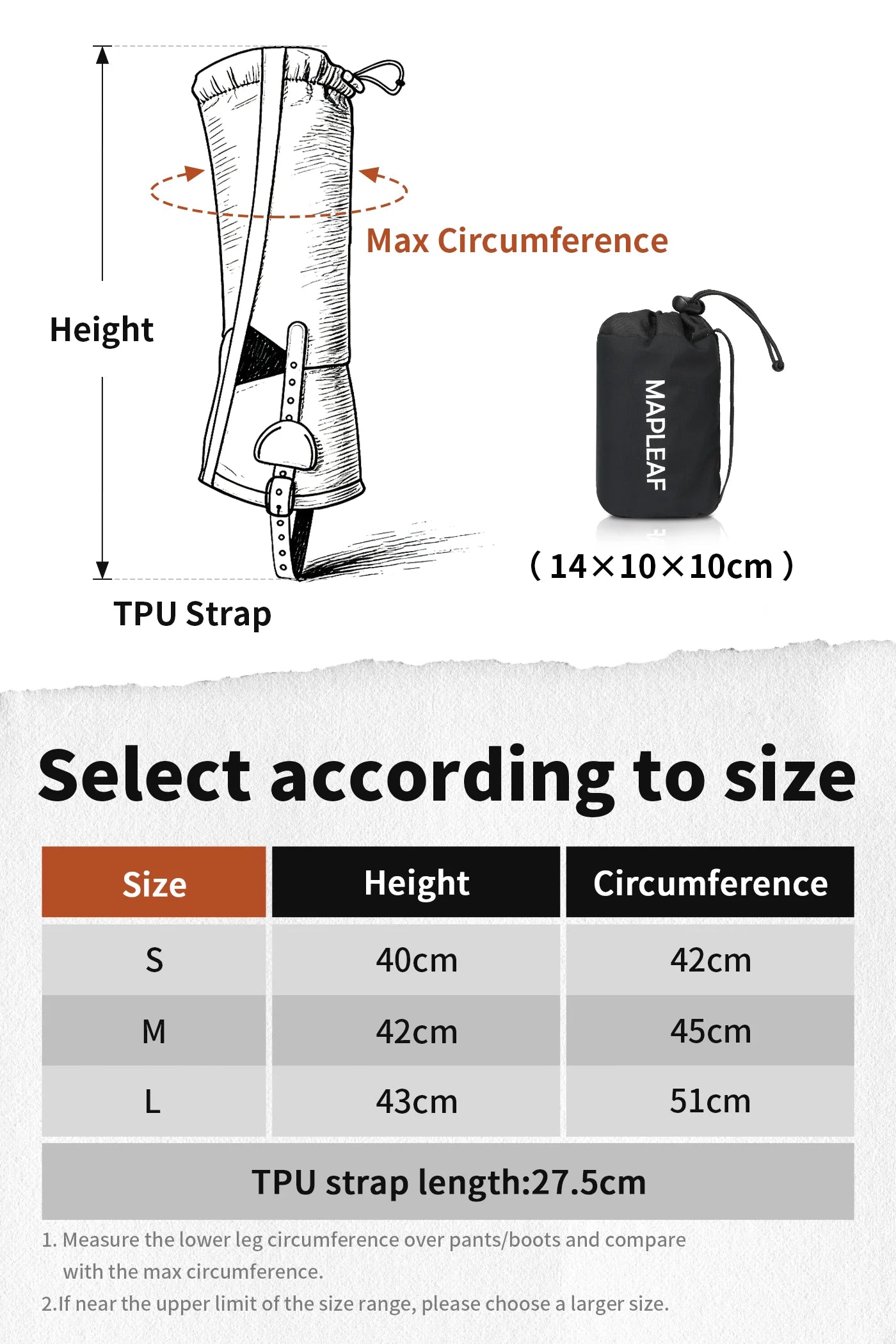 MAPLEAF Trekking Leg Gaiters Lightweight Waterproof Leg Guards Outdoor Hunting Fishing Boot Gaiters Hiking Snow Leg Gaiters