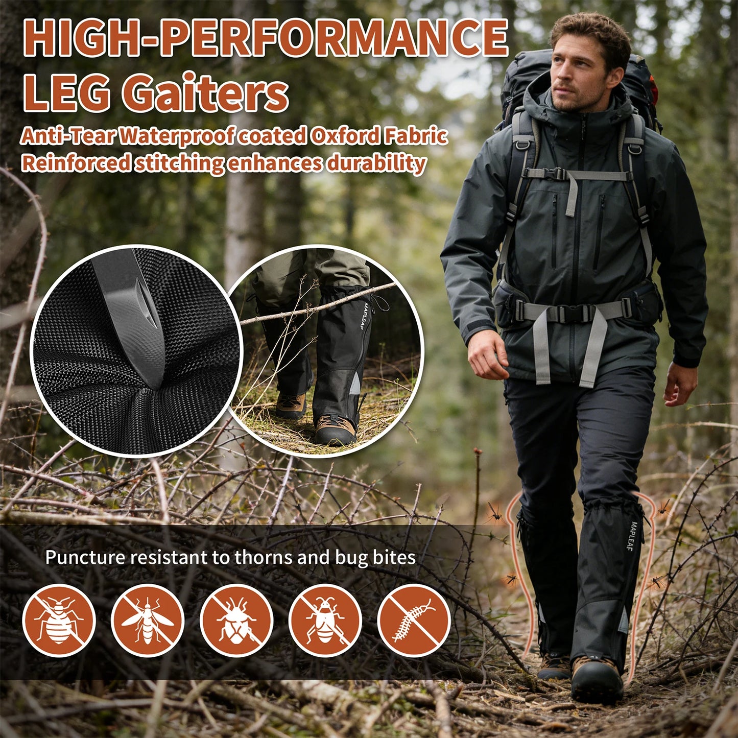 MAPLEAF Trekking Leg Gaiters Lightweight Waterproof Leg Guards Outdoor Hunting Fishing Boot Gaiters Hiking Snow Leg Gaiters