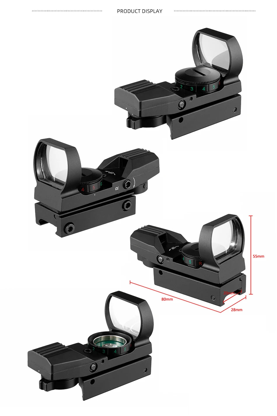 FIRE WOLF Red Dot Reflex Sight – 11mm/20mm Dovetail Riflescope for Hunting & Airsoft