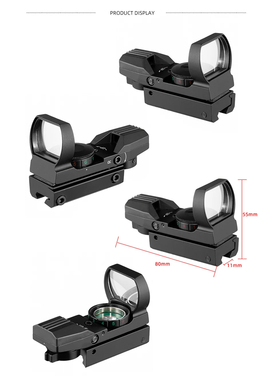 FIRE WOLF Red Dot Reflex Sight – 11mm/20mm Dovetail Riflescope for Hunting & Airsoft