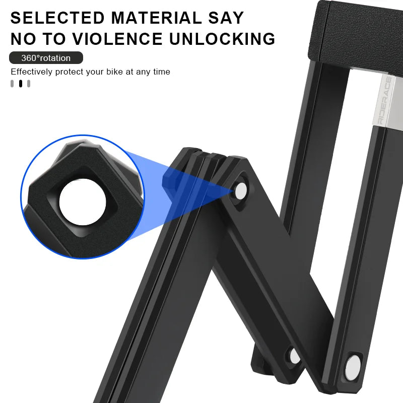 RIDERACE Foldable Anti-Theft Bicycle Lock – Portable Security Lock for MTB, E-Bike & Scooter