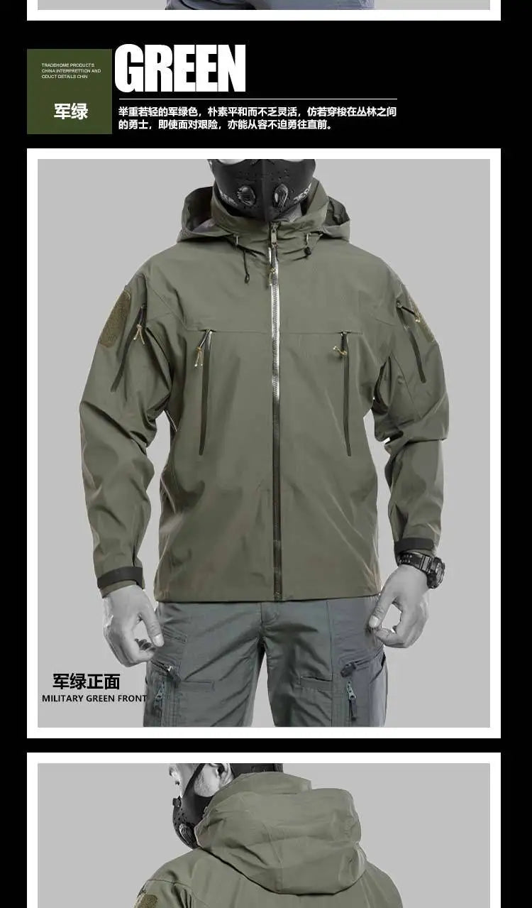 Waterproof Hardshell Tactical Jacket US Military Spring Autumn Thin Windproof Hooded Coat Men Outdoor Climbing Hiking Clothing