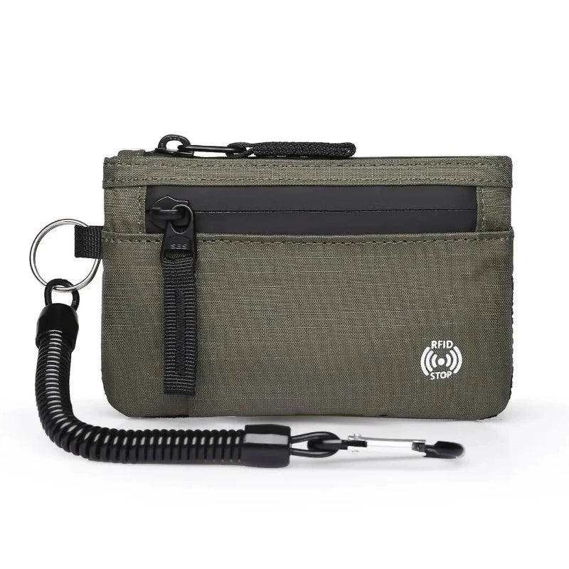 RFID Blocking Slim Nylon Wallet with Carabiner – Men's Tactical Coin Purse & Card Holder