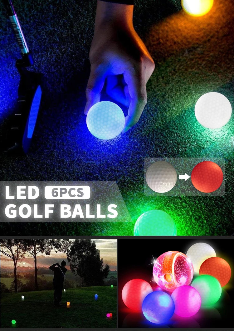 Caiton 6Pcs LED Golf Balls Impact Activated Ultra Bright Night Golf Glow Balls Long Lasting Light Practice Play Gift for Golfers