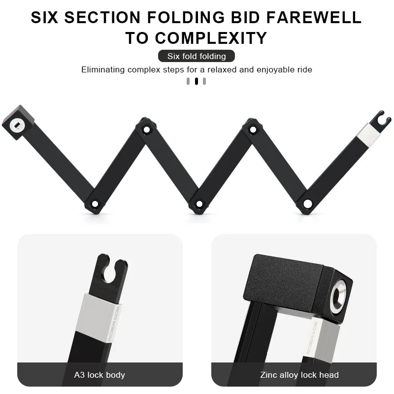 RIDERACE Foldable Anti-Theft Bicycle Lock – Portable Security Lock for MTB, E-Bike & Scooter