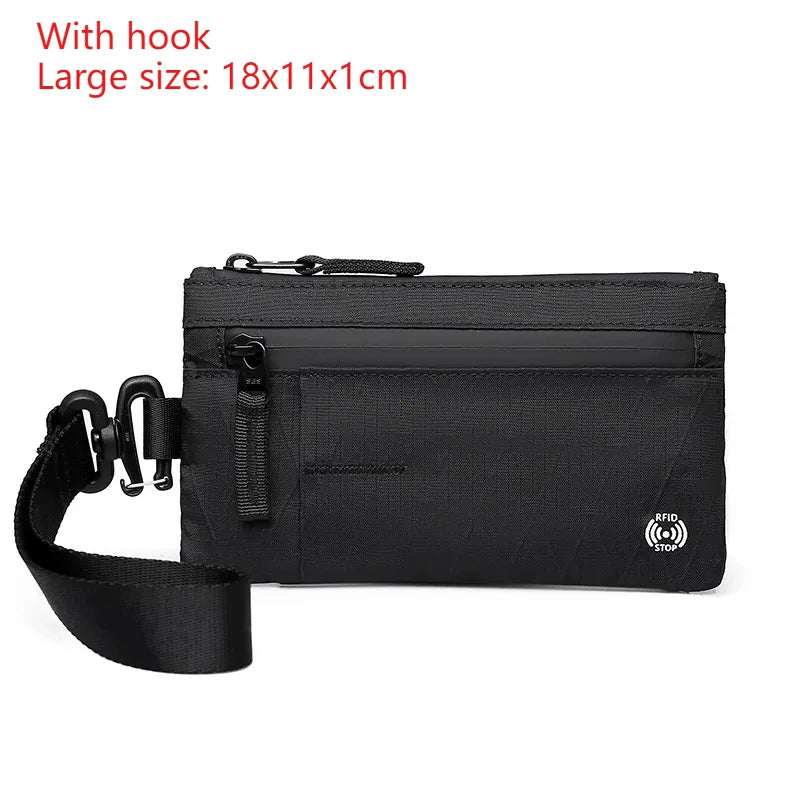 RFID Blocking Slim Nylon Wallet with Carabiner – Men's Tactical Coin Purse & Card Holder