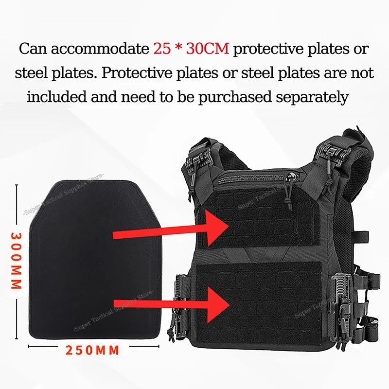 Full-Size Hunting Vest Tactical Plate Carrier MOLLE Airsoft Gear Outdoor Quick Release Fast Adjust Cummerbund Chest Rig