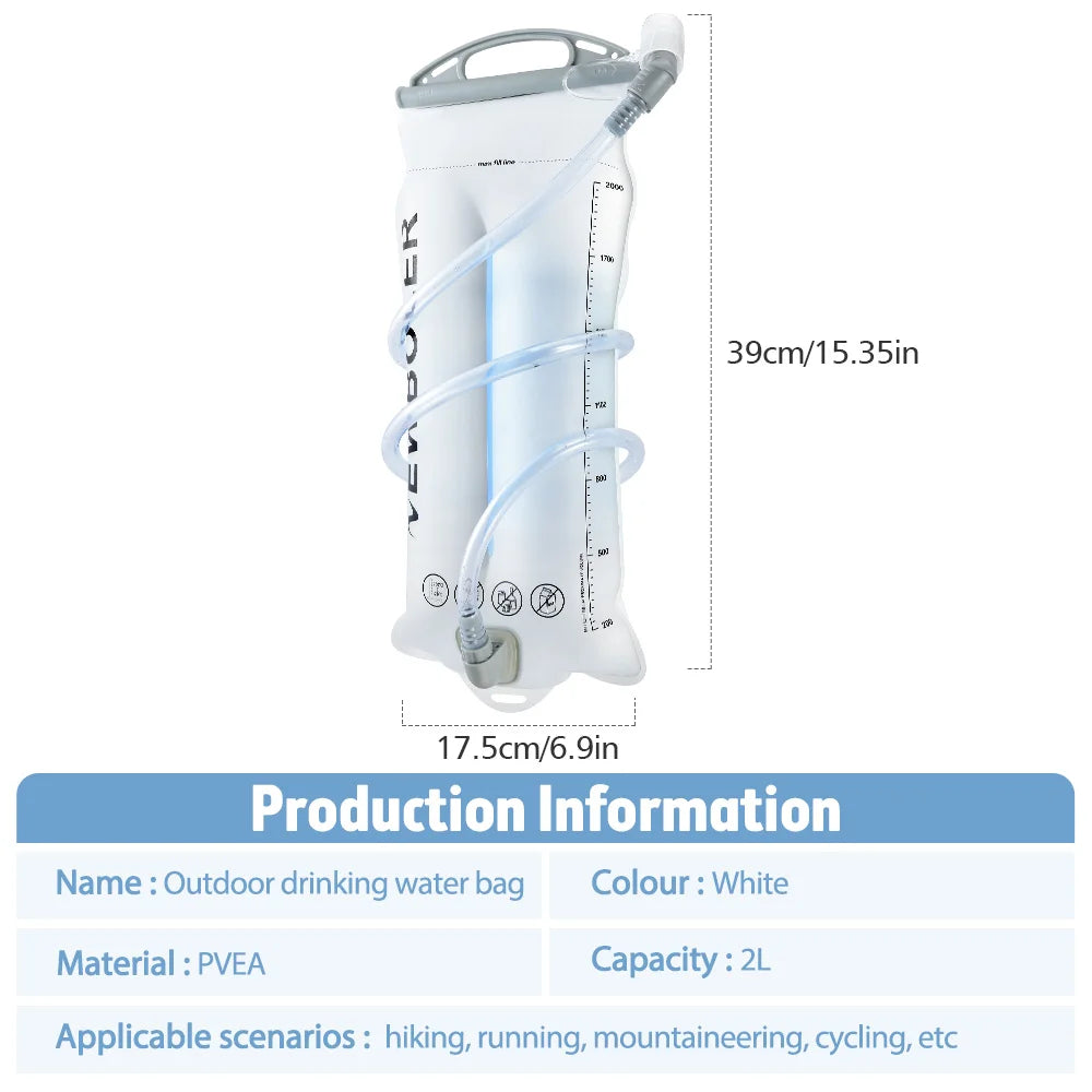 NEWBOLER  2L Water Bladder Hydration Pack Reservoir BPA Free PEVA Water Storage Bag for Camping Cycling Running Hiking