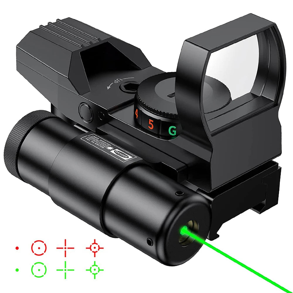 Tactical Red & Green Dot Reflex Sight – 4 Reticle Hunting Optics for 20mm Rail