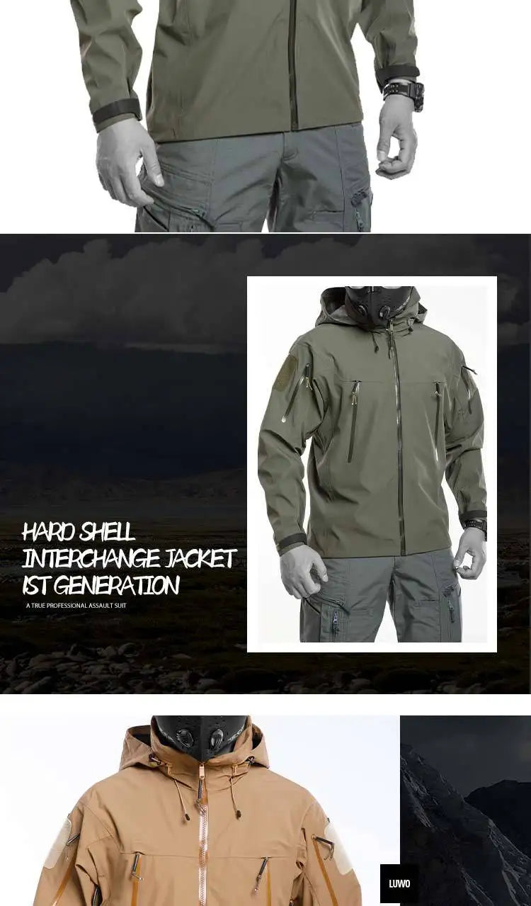 Waterproof Hardshell Tactical Jacket US Military Spring Autumn Thin Windproof Hooded Coat Men Outdoor Climbing Hiking Clothing