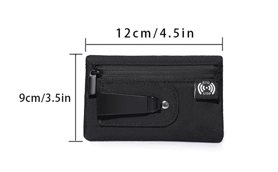 RFID Blocking Slim Nylon Wallet with Carabiner – Men's Tactical Coin Purse & Card Holder