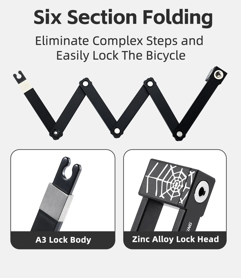 WEST BIKING Foldable Bike Lock Portable Anti-Theft Security Folding Padlock for MTB Road Bike E-bike Scooter Bicycle Accessories