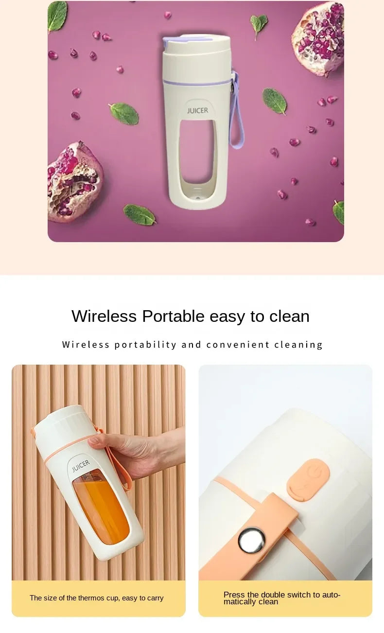 Portable Mini Electric Juicer Blender – 8-Blade 3000mAh USB Rechargeable Smoothie Maker