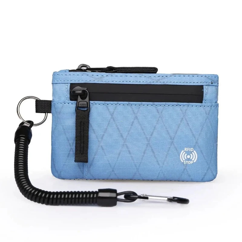 RFID Blocking Slim Nylon Wallet with Carabiner – Men's Tactical Coin Purse & Card Holder