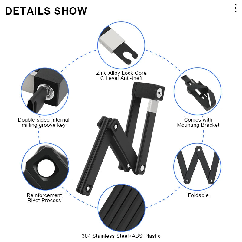 RIDERACE Foldable Anti-Theft Bicycle Lock – Portable Security Lock for MTB, E-Bike & Scooter