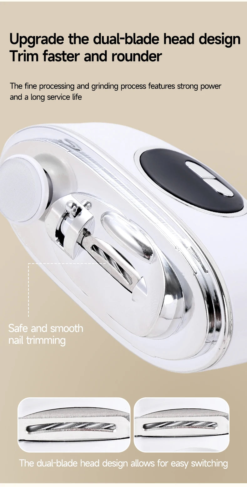 LED Electric Nail Trimmer & Polisher – Quiet Automatic Nail File with Light