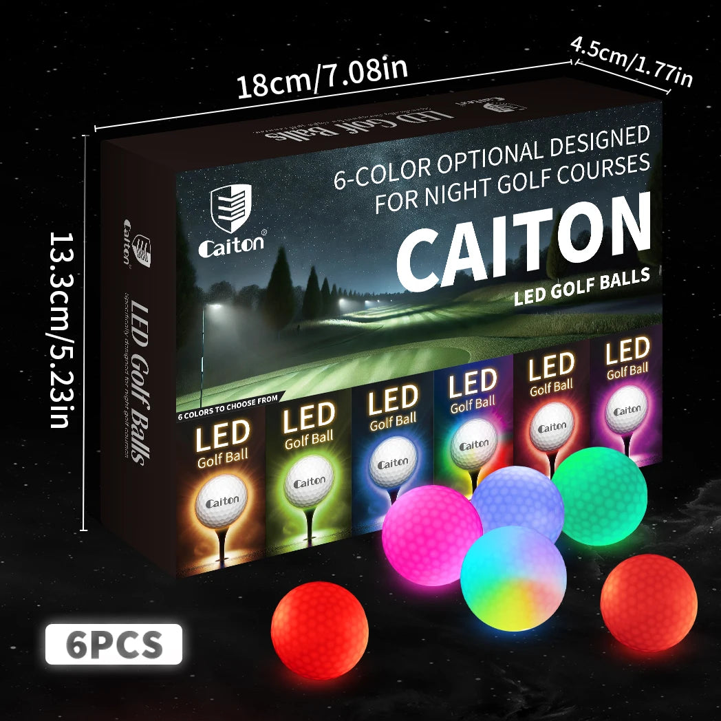 Caiton 6Pcs LED Golf Balls Impact Activated Ultra Bright Night Golf Glow Balls Long Lasting Light Practice Play Gift for Golfers