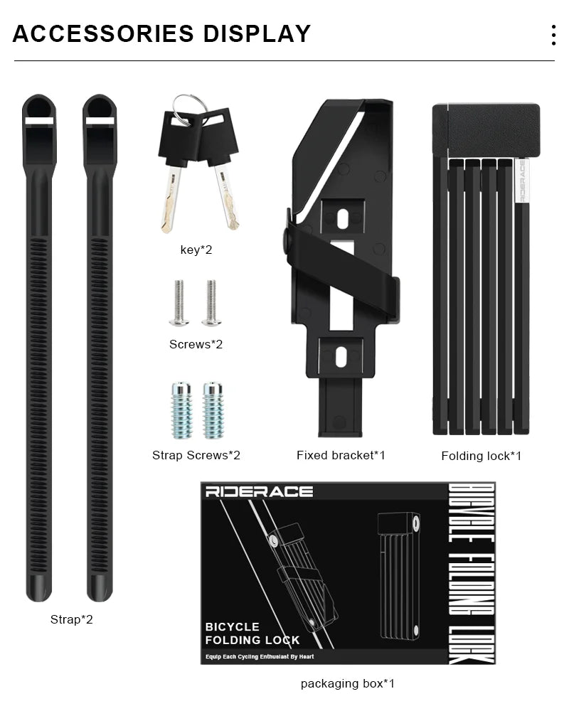 RIDERACE Foldable Anti-Theft Bicycle Lock – Portable Security Lock for MTB, E-Bike & Scooter