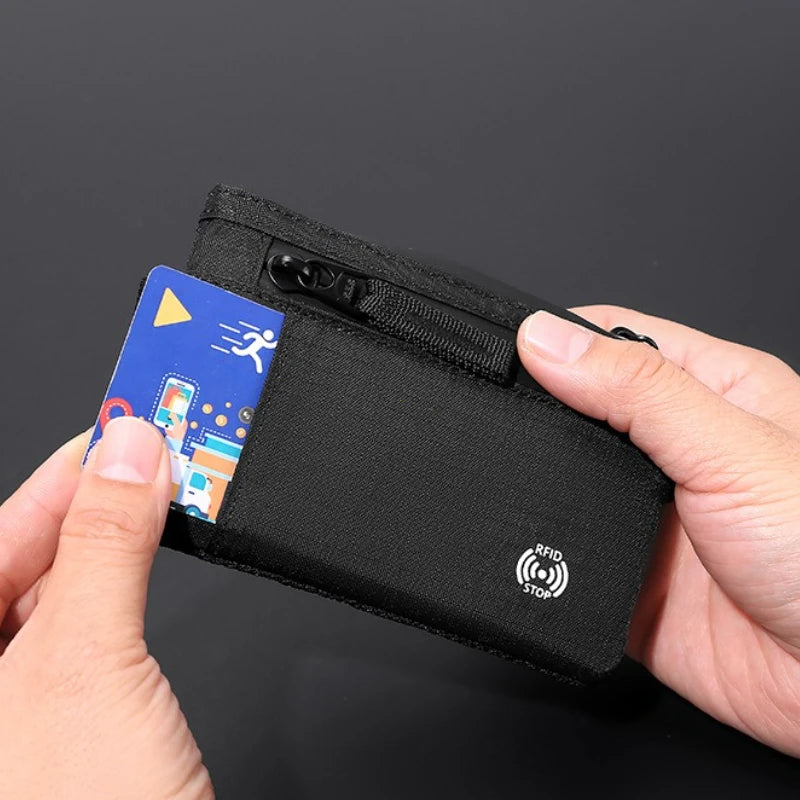 RFID Blocking Slim Nylon Wallet with Carabiner – Men's Tactical Coin Purse & Card Holder