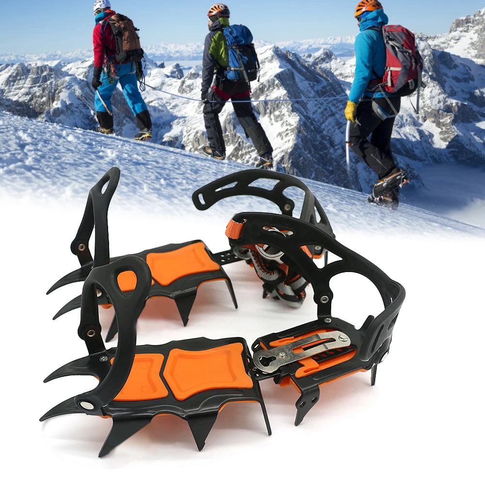 12-Tooth Stainless Steel Ice Snow Crampons – Anti-Slip Climbing Shoe Grips