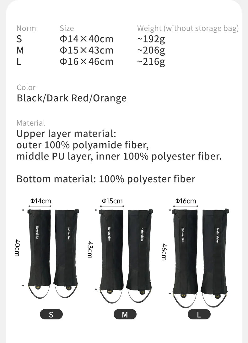 Naturehike 2024 New Outdoor Hiking Gaiters Leg Protective Leggings Snow-proof Water-repellent Mountaineering Walking Shoe Cover