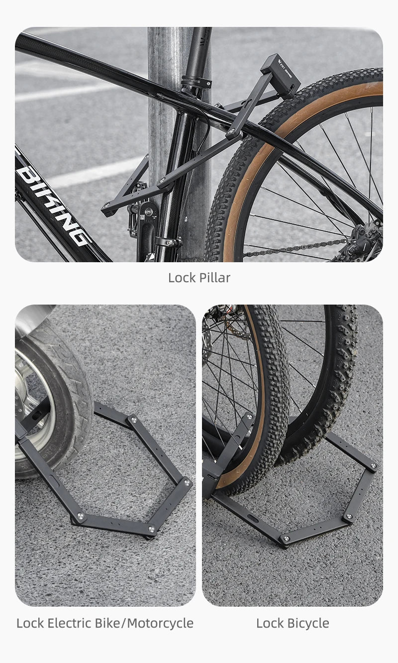 WEST BIKING Foldable Bike Lock Key Strong Security Anti-theft Bicycle Password Lock Heavy Chain Cable Padlock Motorcycle Lock