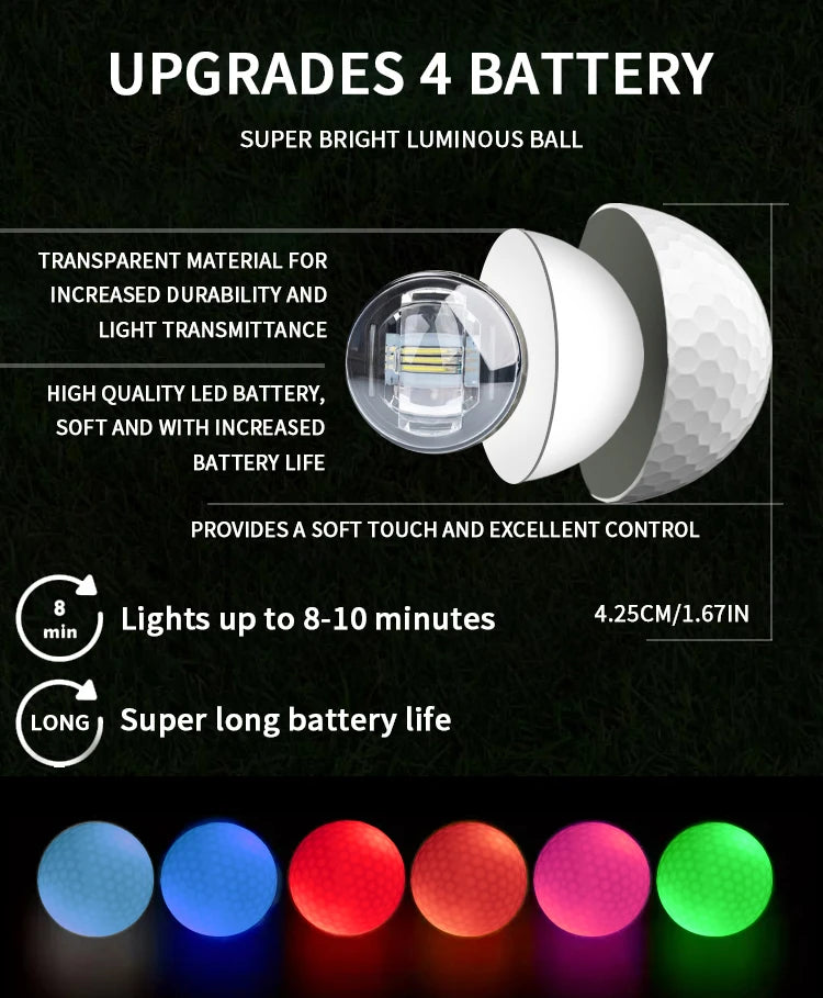 Caiton 6Pcs LED Golf Balls Impact Activated Ultra Bright Night Golf Glow Balls Long Lasting Light Practice Play Gift for Golfers