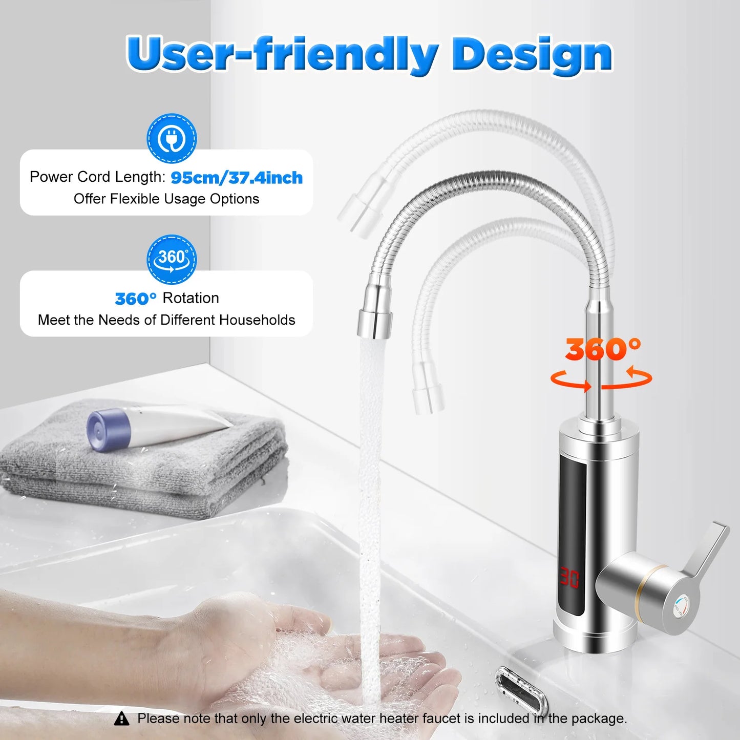 3000W Instant Electric Hot Water Faucet – LED Screen Kitchen & Bathroom Tap