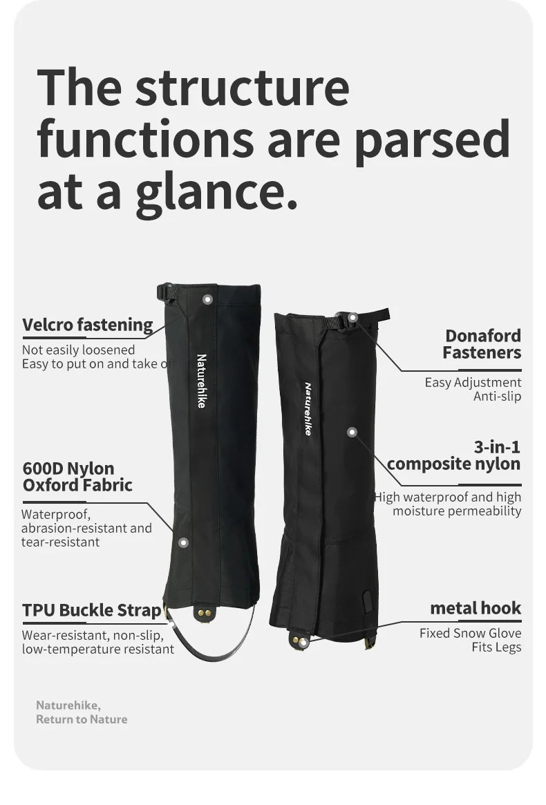 Naturehike 2024 New Outdoor Hiking Gaiters Leg Protective Leggings Snow-proof Water-repellent Mountaineering Walking Shoe Cover