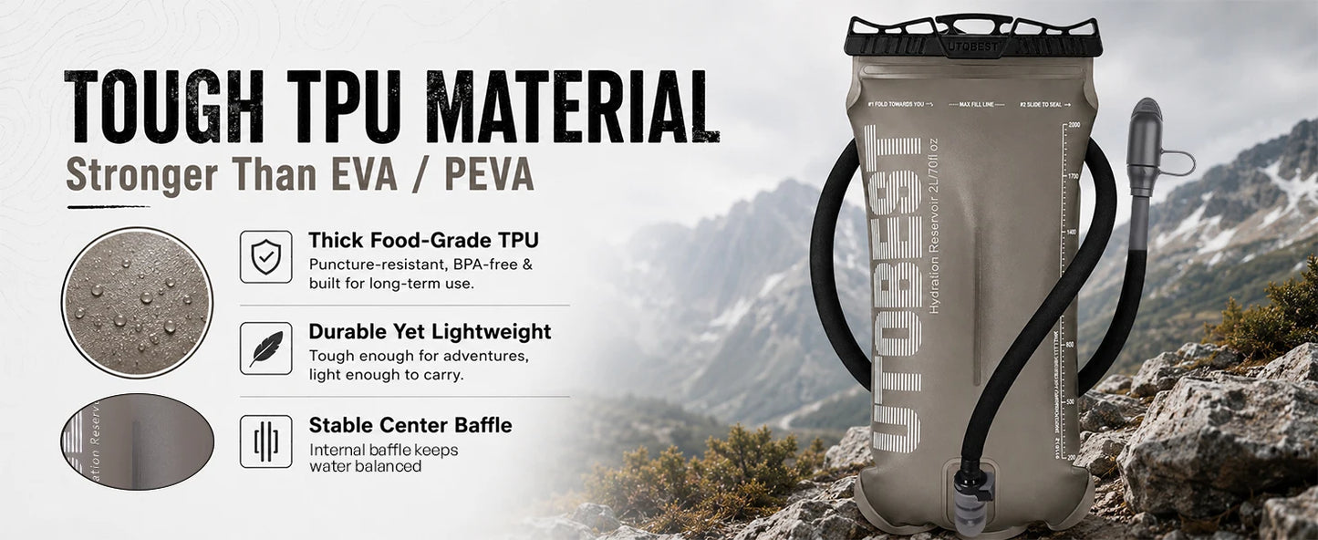 UTOBEST 1.5L/2L/3L Water Bladder Hydration Pack Reservoir TPU Water Storage Bag for Camping Cycling Running Hiking
