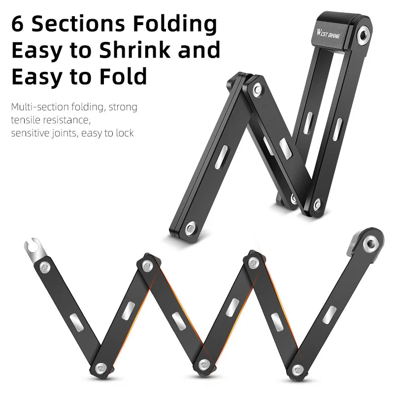 WEST BIKING Foldable Anti-Theft Bicycle Lock – Portable Security Chain Lock for MTB & E-Bike