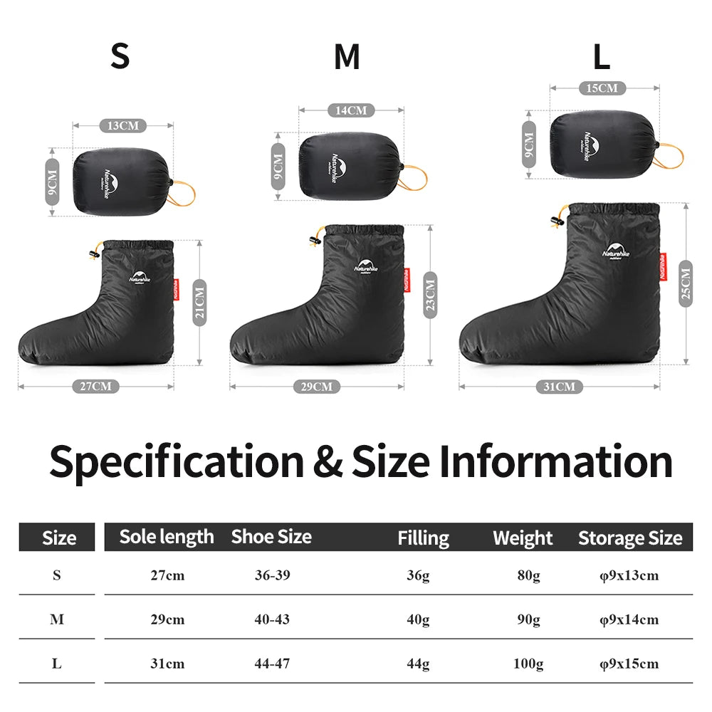 Naturehike Duck Down Foot Cover Ultralight Windproof Winter Warm Shoes Outdoor Waterproof Traveling Hiking Camping Shoes Cover