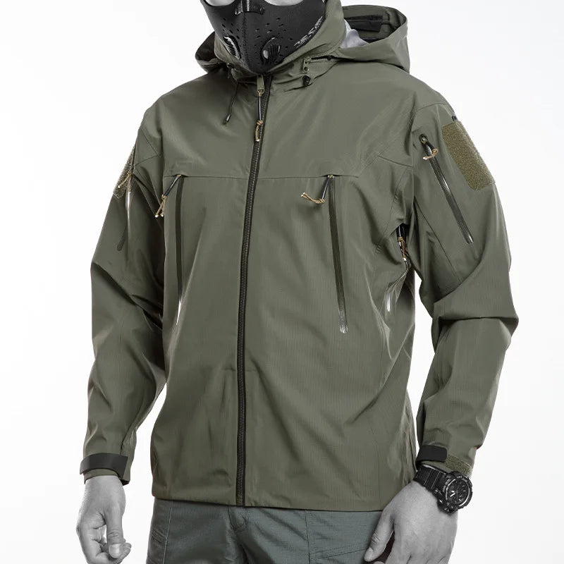 Waterproof Hardshell Tactical Jacket US Military Spring Autumn Thin Windproof Hooded Coat Men Outdoor Climbing Hiking Clothing