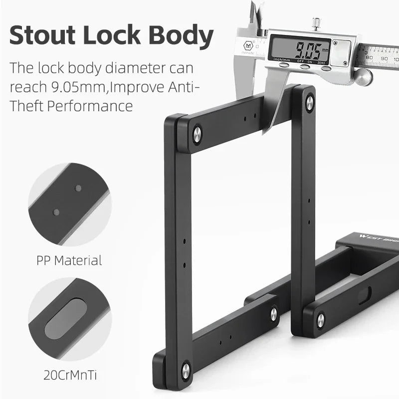 WEST BIKING Foldable Bike Lock Key Strong Security Anti-theft Bicycle Password Lock Heavy Chain Cable Padlock Motorcycle Lock