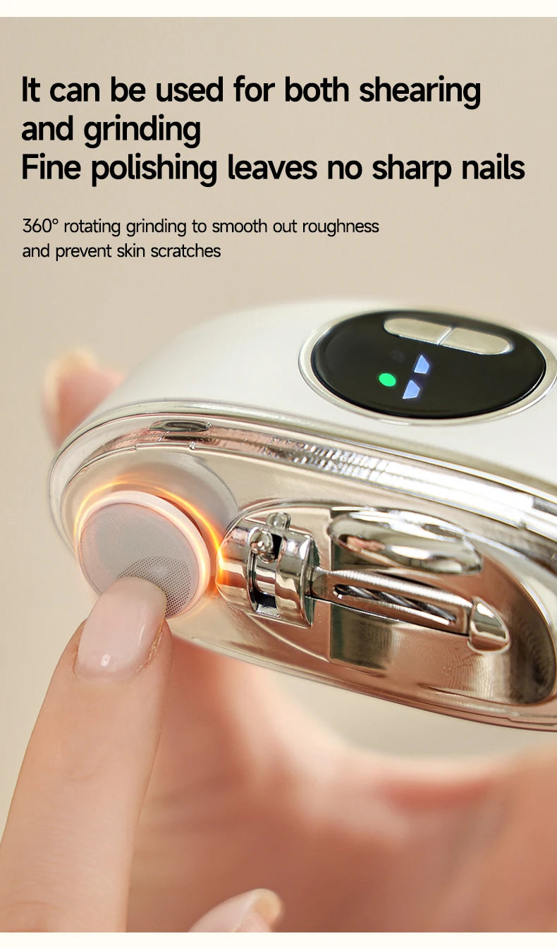 LED Electric Nail Trimmer & Polisher – Quiet Automatic Nail File with Light