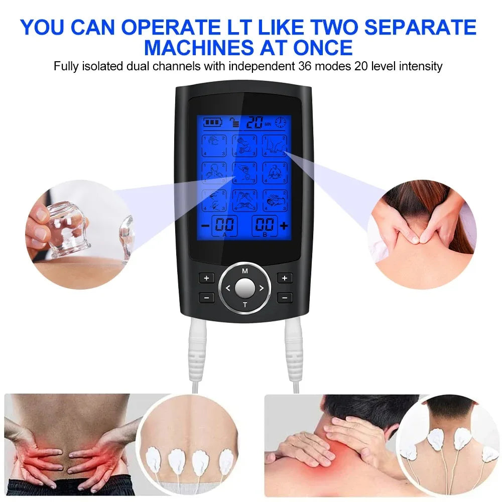 36-Mode Electric Pulse Muscle Stimulator – Acupuncture Massage Device for Back Pain Relief