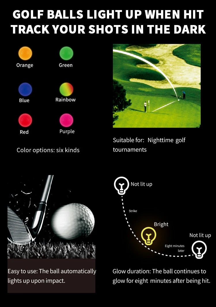 Caiton 6Pcs LED Golf Balls Impact Activated Ultra Bright Night Golf Glow Balls Long Lasting Light Practice Play Gift for Golfers