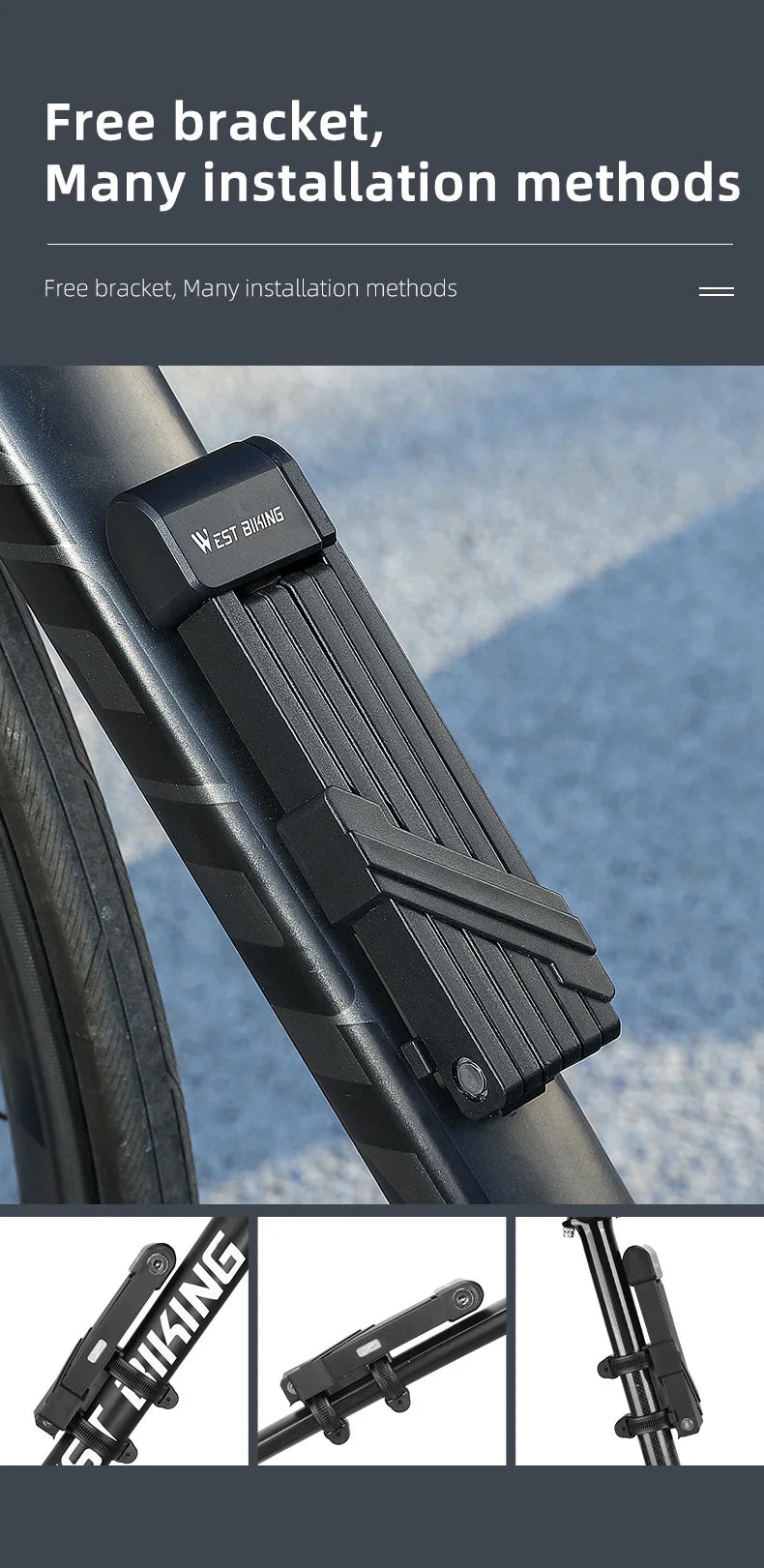 WEST BIKING Foldable Bike Lock Portable Anti-Theft Security Folding Padlock for MTB Road Bike E-bike Scooter Bicycle Accessories