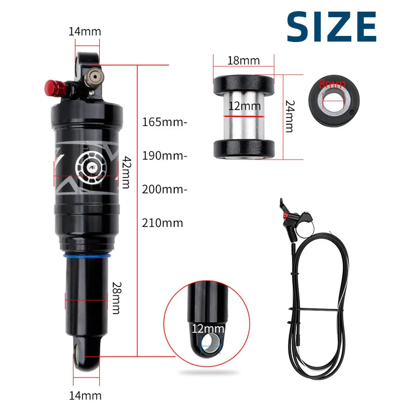 DNM AO38RC Soft Tail Mountain Bike Rear Air Shock Absorber Wire-controlled Lockable Rebound 165 190/200mm Bcycle Shock Absorber