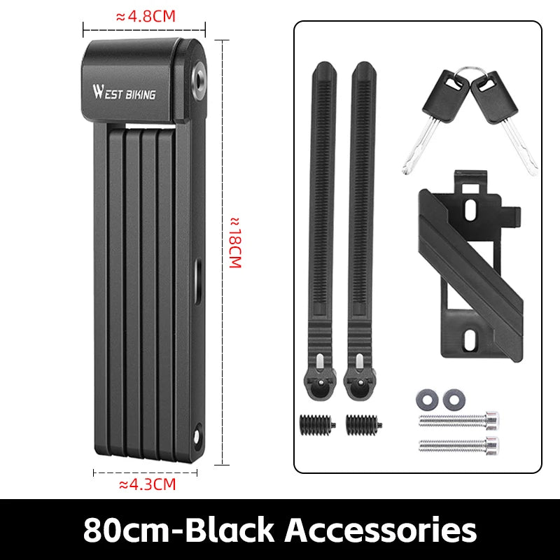 WEST BIKING Foldable Bike Lock Key Strong Security Anti-theft Bicycle Password Lock Heavy Chain Cable Padlock Motorcycle Lock