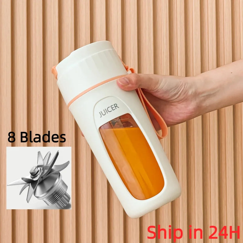 Portable Mini Electric Juicer Blender – 8-Blade 3000mAh USB Rechargeable Smoothie Maker