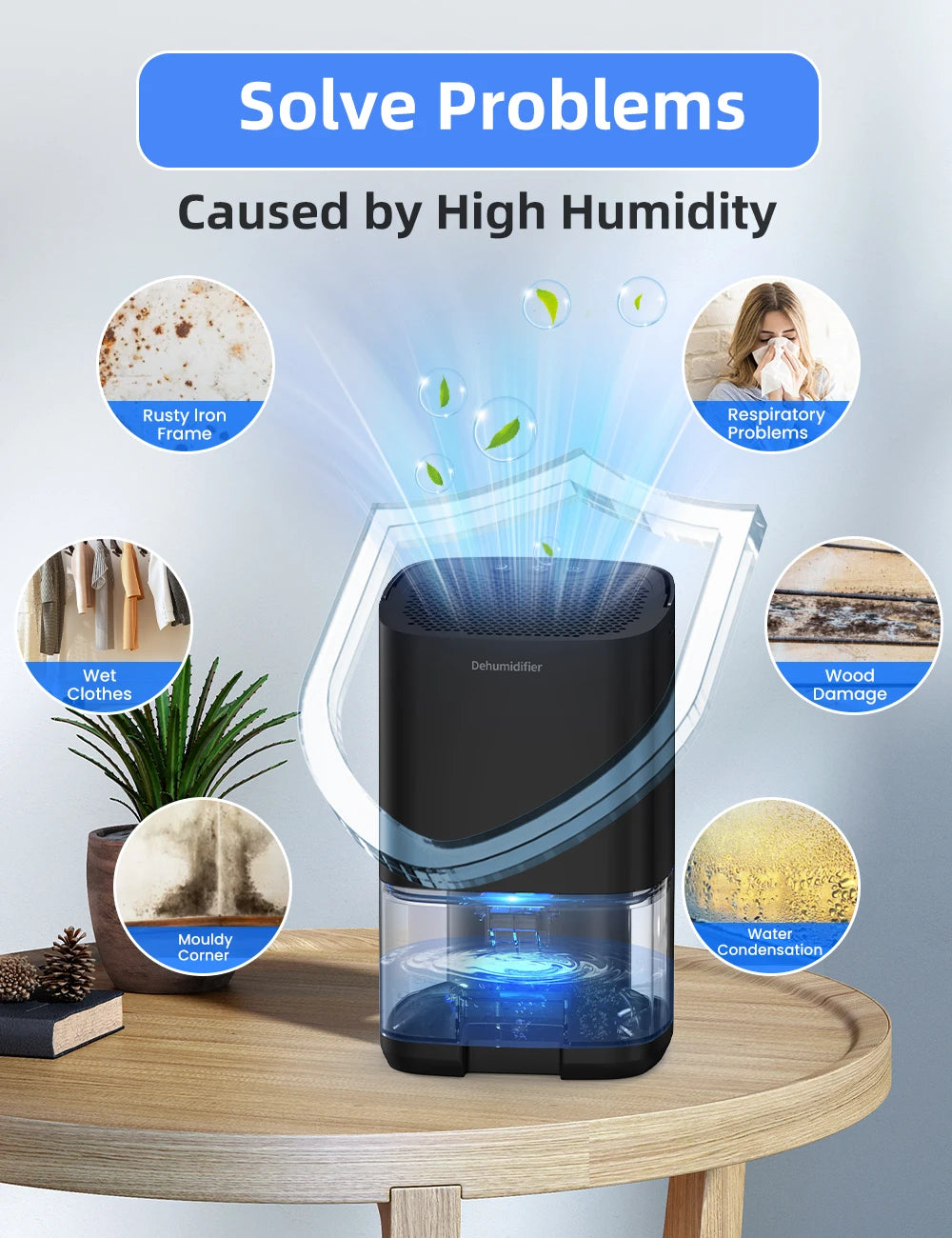 1000ml Portable Dehumidifier – Energy Efficient Moisture Absorber for Home Office & RV